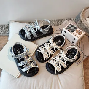 Stylish girls' platform sandals with bowknot decor and non-slip thick soles for summer beach