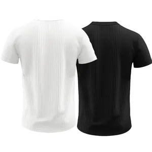 Rückansicht von zwei schnelltrocknenden Herren-T-Shirts mit Rippenstrick in Schwarz und Weiß