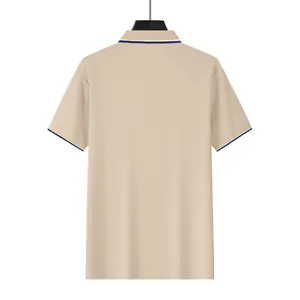 Back view of a khaki quick-dry mesh Polo shirt for men with striped cuffs and collar
