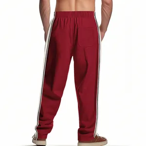 Detailed back view of men's loose fitting joggers with side stripes and rear pocket