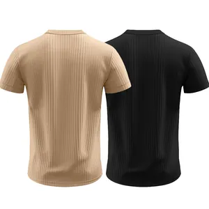 Rückansicht von gerippten Schnelltrocknungs-Henley-Shirts für Herren im 2er-Pack