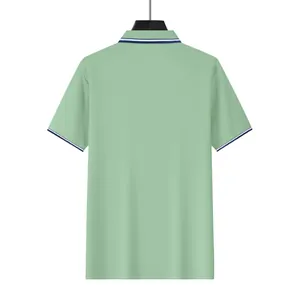 Back view of men's quick-dry mesh polo shirt in light green with striped trim