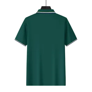 Back view of a men's dark green quick-dry mesh polo shirt with striped collar detail