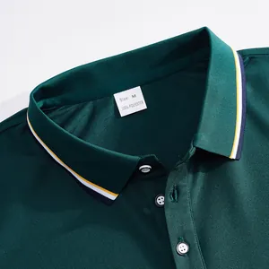 Detailed close-up showing the collar and fabric texture of a dark green mesh Polo shirt
