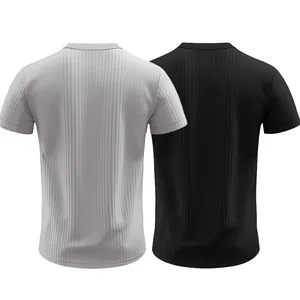 Rückansicht von Herren-Strick-T-Shirts in Weiß und Schwarz mit Rippmuster