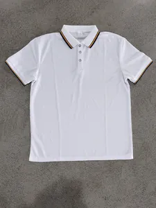 White men's quick-drying mesh Polo shirt with striped collar and sleeve detail