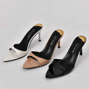 Mules da Donna Sexy a Punta con Tacco a Spillo in Pelle Verniciata con Cinturino Singolo Sandali Estivi per Vestito da Festa
