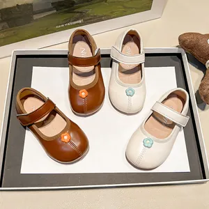 Zapatos Merceditas para Niña Flor Dulce Suela Blanda Cuero PU Zapatos Planos con Cierre de Velcro Mocasines para Niñas