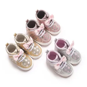 Chaussures Premier Pas pour Bébé Fille Nœud Papillon Pois PU Métallisé Semelle Souple Antidérapant pour Nourrisson
