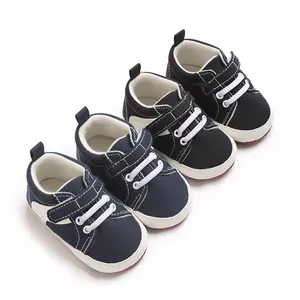 Comfortable non-slip baby sneakers with velcro straps and soft soles in blue and black