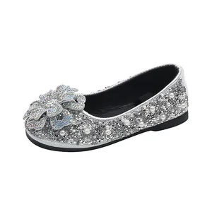 Scarpe da principessa argento per bambine con strass e perle scintillanti per la danza