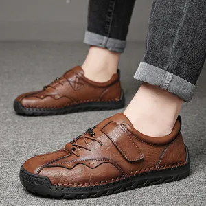 Zapatos Casuales de Cuero de Microfibra para Hombre Cosidos a Mano Bajos Zapatos de Conducción Suela de Goma Antideslizante Moda