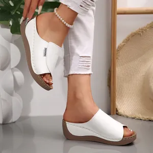 Elegant white platform wedge sandals with fish mouth open toe for casual fashion wear