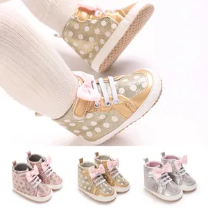 Baby Mädchen Lässige Mid Top Lauflernschuhe Mit Schleife Und Punktmuster Weiche Sohle Atmungsaktive Säuglingsschuhe