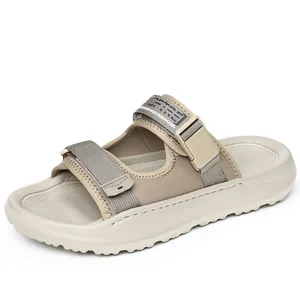 Men's non-slip hiking sandals with adjustable buckles in beige tan