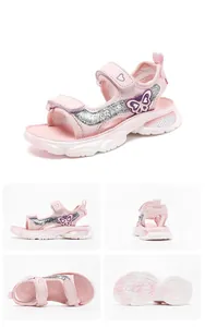 Vues multi-angles détaillées de sandales roses pour filles avec détails de papillons