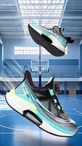 Detailed view of kids' mesh running shoes with convenient rotating buckle closure