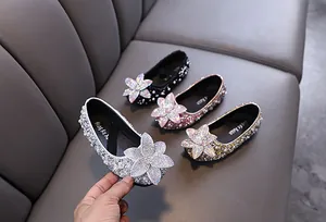 Detailed view of sparkly rhinestone girls' princess shoes in four elegant colors