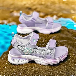 Sandales d'été violettes pour filles avec motifs papillon et semelles souples antidérapantes