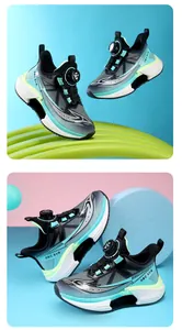 Detailed view of kids' mesh sports shoes featuring a convenient rotary buckle system.