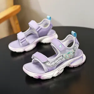 Sandales violettes élégantes pour filles avec motifs papillon et cœur pour l'été