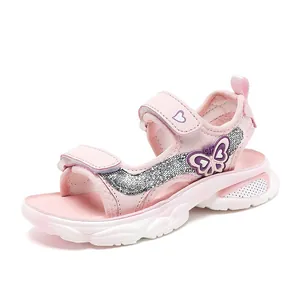 Sandales d'été roses pour filles, respirantes avec semelle souple et motif papillon