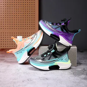 Breathable children's mesh sneakers with fashionable rotary buckle lacing system