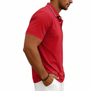 Side profile showing the fit and collar detail of a men's red quick-dry golf Polo shirt