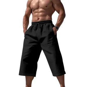 Détail du pantalon décontracté noir pour homme, coupe ample, longueur trois-quarts