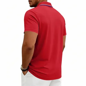 Back view of a breathable red men's quick-dry polo shirt for golf and casual wear
