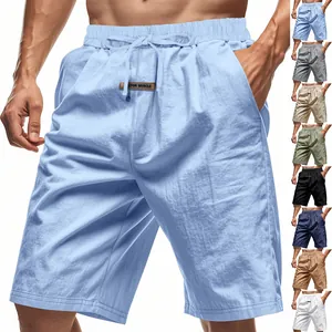 Men's breathable linen casual shorts shown in light blue and multiple color options