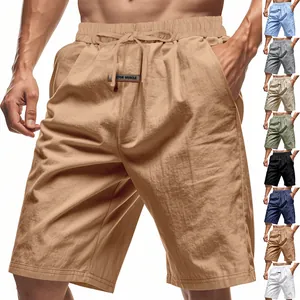 Breathable linen-blend men's casual shorts featuring a drawstring waist and multi-color variants