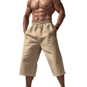Pantalon court ample et respirant pour hommes en beige, style décontracté d'été