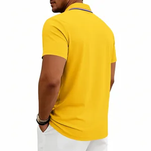 Back view of a yellow quick-dry short-sleeve Polo shirt for men in casual golf style.
