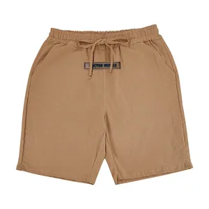 Men's khaki linen casual shorts with drawstring waist and breathable fabric for summer.