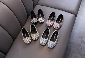 Shiny rhinestone princess shoes for toddler girls in black, pink, gold, and silver.