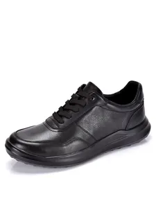 Schwarze Herren-Freizeitschuhe aus echtem Leder mit weicher Sohle und Schnürung Design