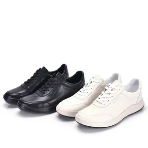 Zapatillas casuales de cuero para hombre con suelas blandas en negro y blanco roto