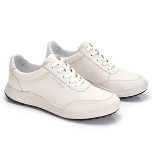 Zapatillas blancas de cuero genuino para hombre con suela blanda y cómoda para diario