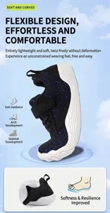 Flexible wide-toe barefoot shoes for kids featuring breathable mesh and soft rubber soles