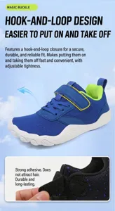 Detail view of children's hiking shoe featuring durable adjustable magic tape closure