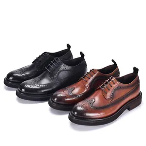 Classic men's leather brogue wingtip shoes in black and brown with thick platform soles
