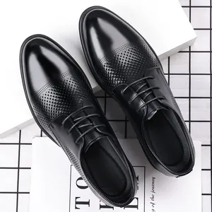 Classic black breathable hollow men's business leather Derby shoes for formal office wear