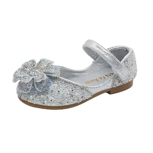 Elegant girls silver rhinestone Mary Jane princess shoes for parties and dance performances