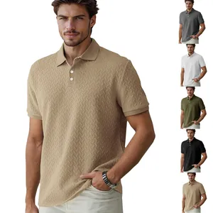 Heren Zwaargewicht Jacquard Poloshirt Korte Mouw Amerikaans Casual Business Top Polyester Gebreide Textuur Polo