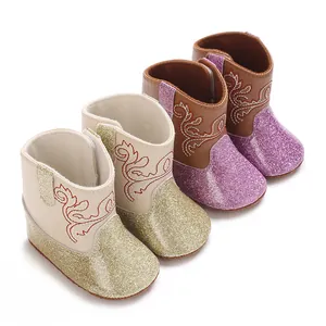 Baby Meisjes Pailletten Hoge Lauflernschuhe Zachte Zool Antislip Geborduurde Eerste Wandelschoenen Warme Winterlaarzen