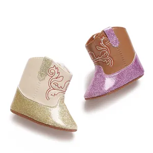 Glitter baby meisjes cowboy laarzen voor 0-1 jaar comfortabele loopschoenen.