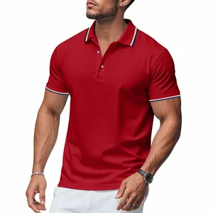 Polo en maille rouge à séchage rapide pour hommes pour le golf d'été, manches courtes