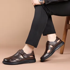 Premium men's hollow-out genuine leather casual shoes with breathable design and soft sole