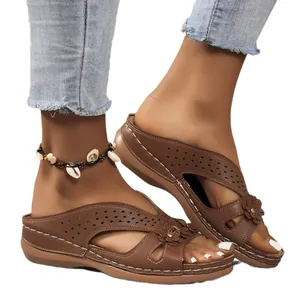 Summer women's wedge sandals with hollow-out floral design and platform sole